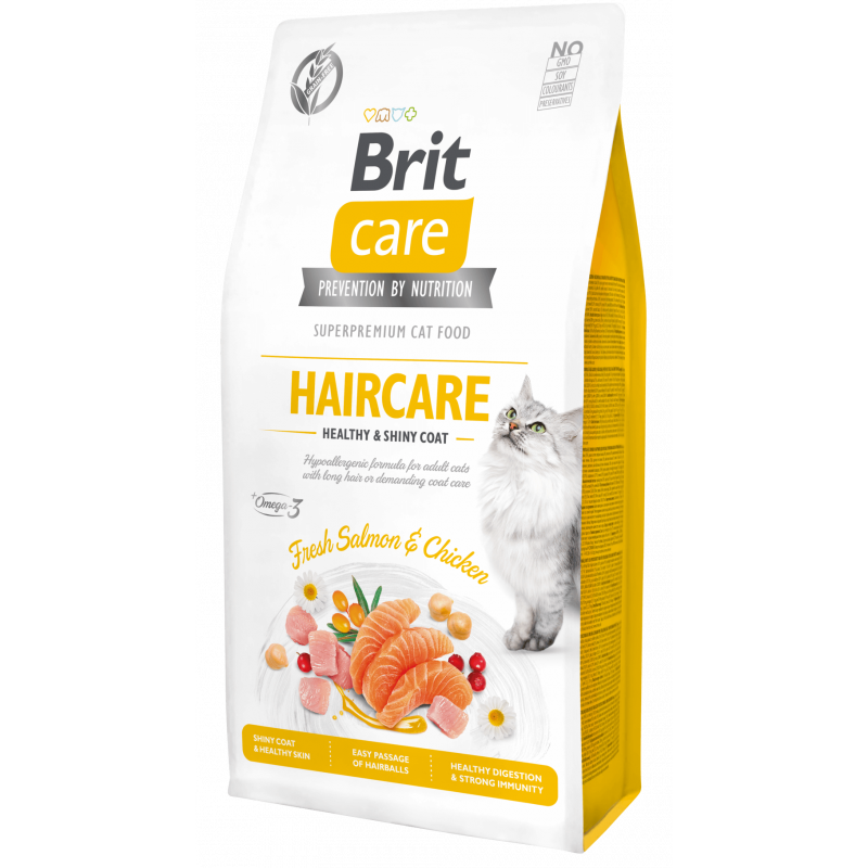 Brit Care Haircare au Saumon et Poulet :Croquettes Sans Céréales pour Chats Adultes 7 kg