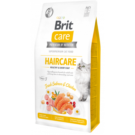 Brit Care Haircare au Saumon et Poulet :Croquettes Sans Céréales pour Chats Adultes 7 kg